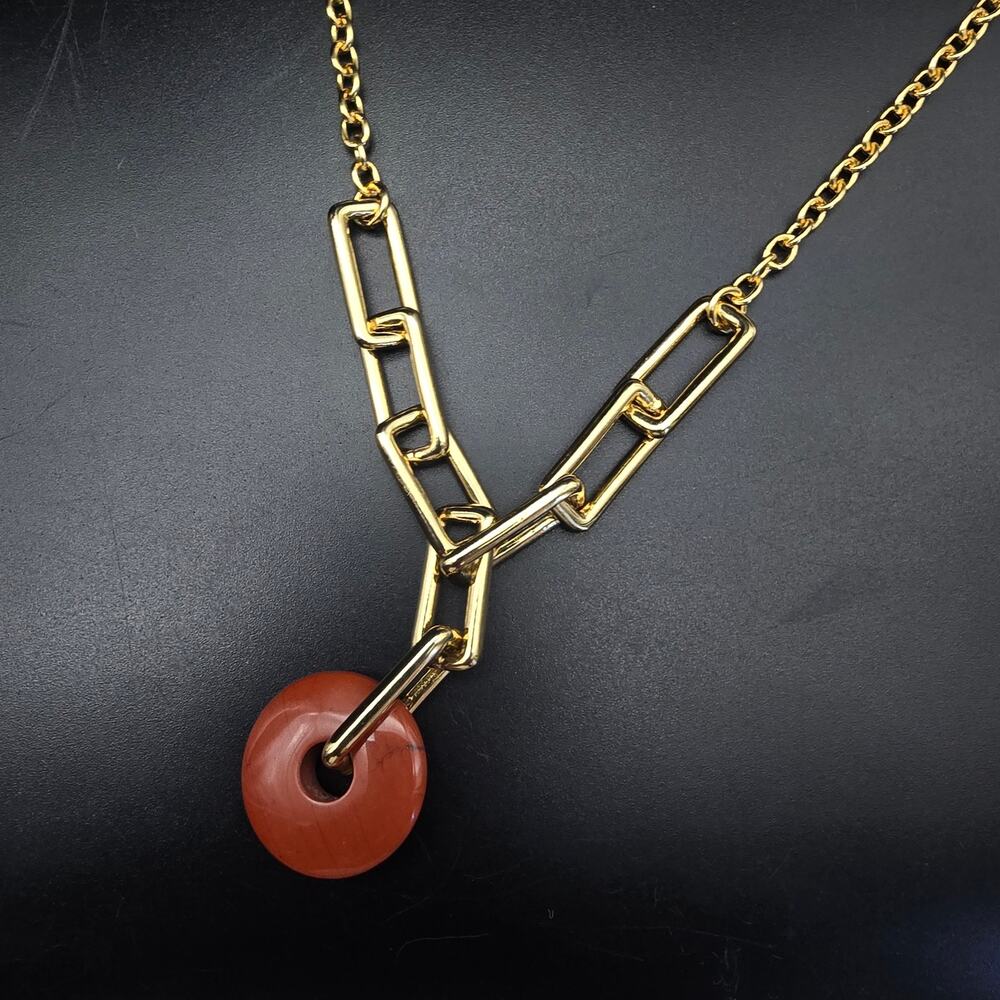 Talbot's Faux Red Jasper Pendant Necklace Gold Tone Chain
